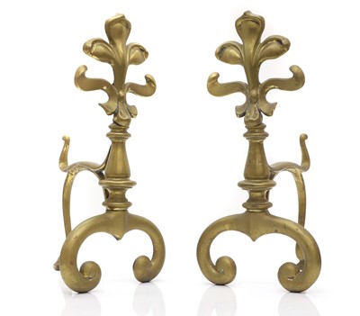 Lot 162 - A pair of brass fleur-de-lis andirons