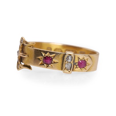 Lot 17 - A Victorian 15ct gold ruby and diamond buckle ring