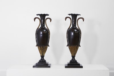 Lot 360 - A pair of bronze and ormolu urn vases