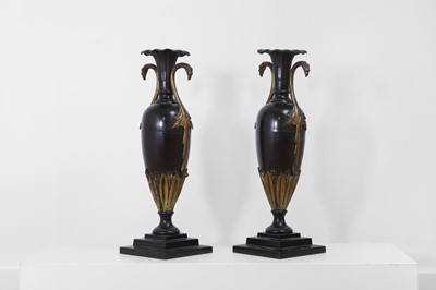 Lot 360 - A pair of bronze and ormolu urn vases