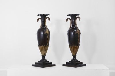 Lot 360 - A pair of bronze and ormolu urn vases