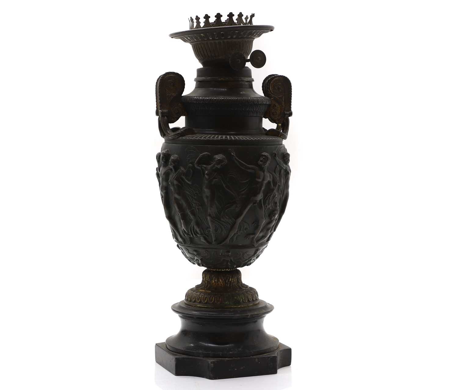 Lot 91 - A neoclassical bronze urn oil lamp