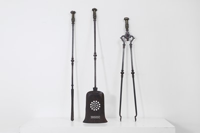 Lot 382 - A set of George III steel and brass fire tools