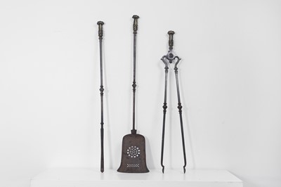 Lot 382 - A set of George III steel and brass fire tools