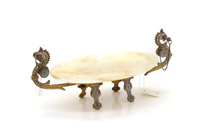 Lot 137 - An alabaster and cloisonne tazza