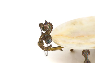 Lot 137 - An alabaster and cloisonne tazza