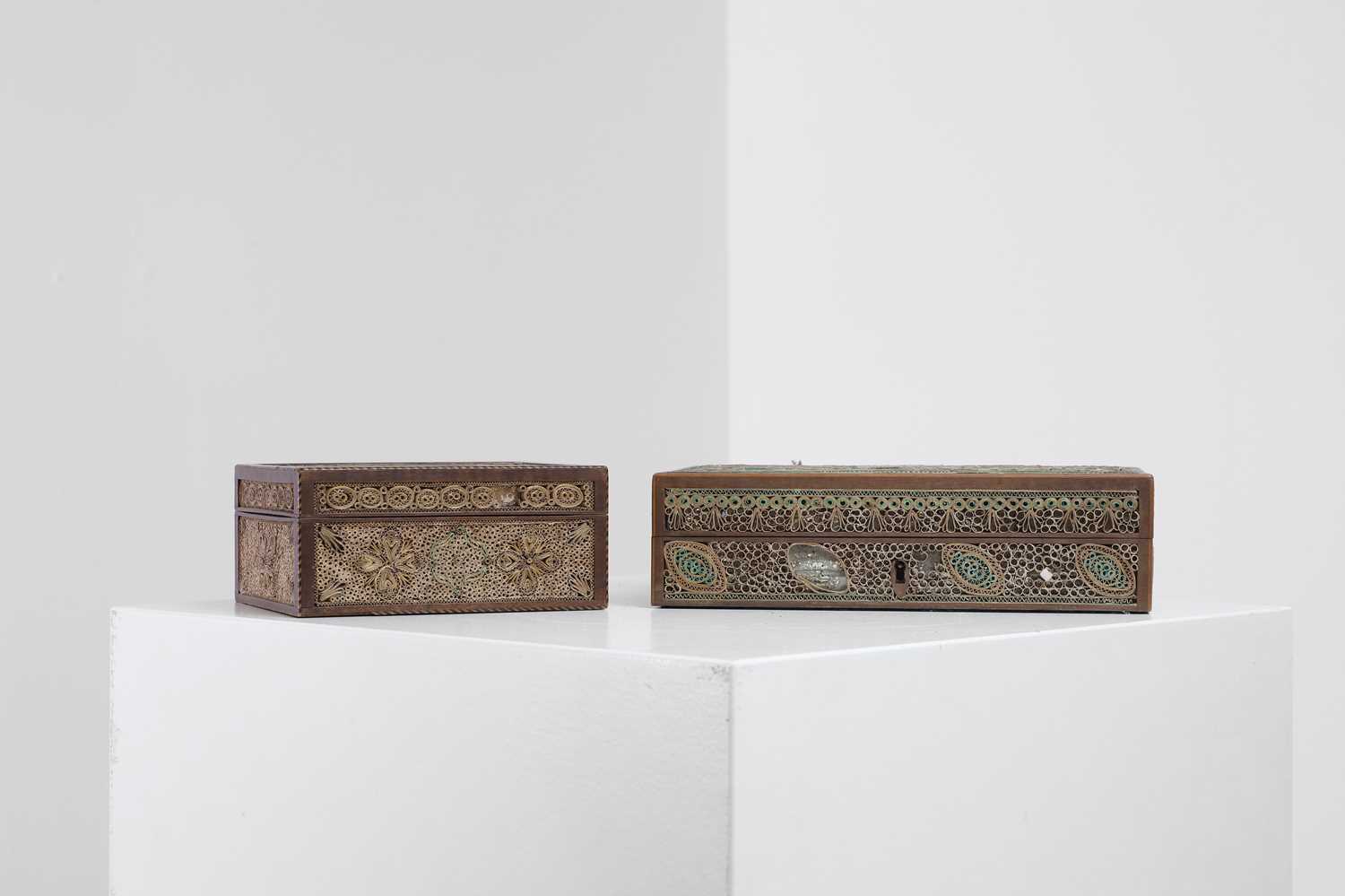 Lot 377 - Two George III paper scroll boxes