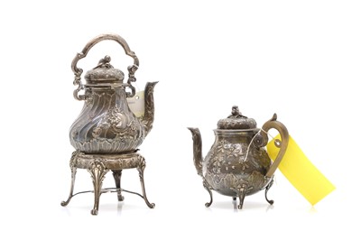 Lot 47 - A French silver spirit kettle and stand