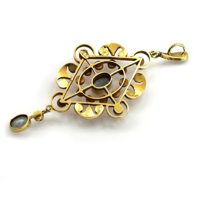 Lot 24 - An Edwardian aquamarine and split pearl drop pendant