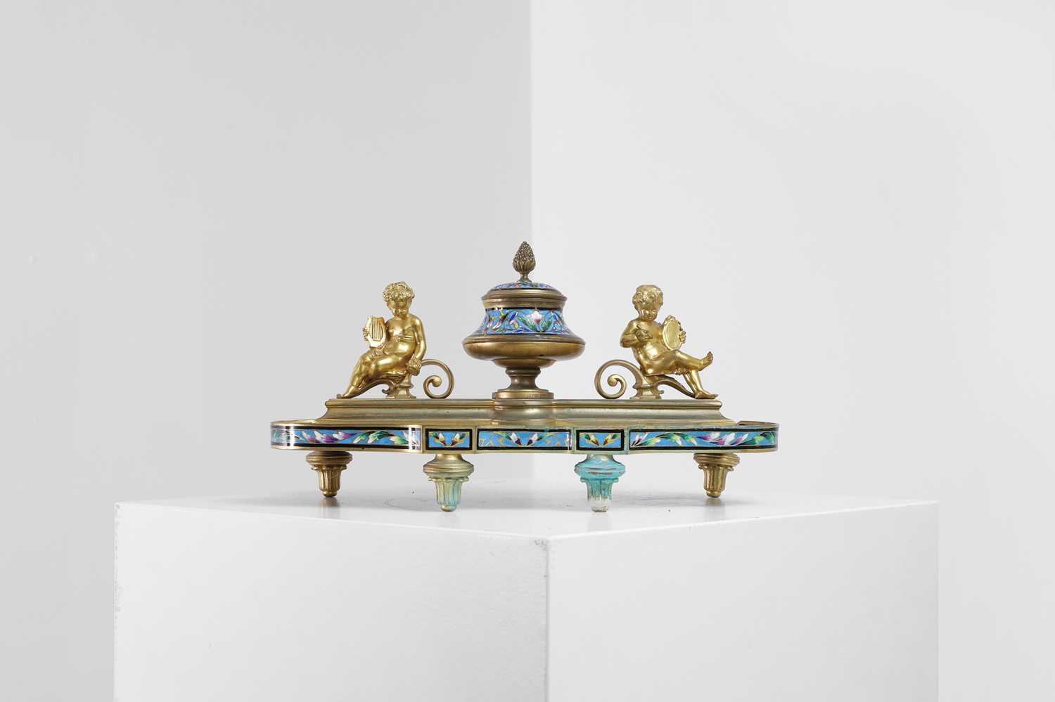 Lot 316 - An ormolu and champlevé enamel desk stand