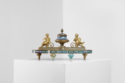 Lot 316 - An ormolu and champlevé enamel desk stand