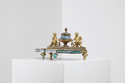 Lot 316 - An ormolu and champlevé enamel desk stand