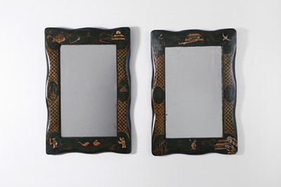 Lot 358 - A pair of chinoiserie green japanned wall mirrors