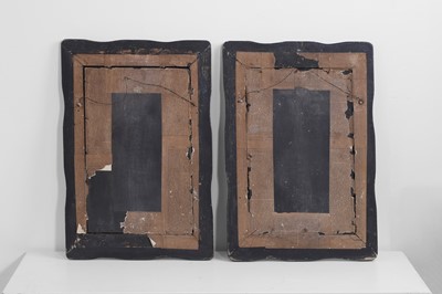 Lot 358 - A pair of chinoiserie green japanned wall mirrors