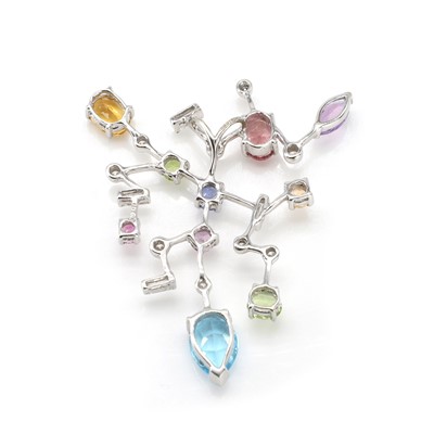 Lot 86 - An 18ct white gold diamond and multi-gem pendant