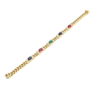 Lot 200 - A ruby, sapphire, emerald and diamond line bracelet