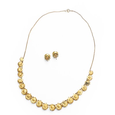 Lot 31 - A gilt metal harlequin necklace and earring set