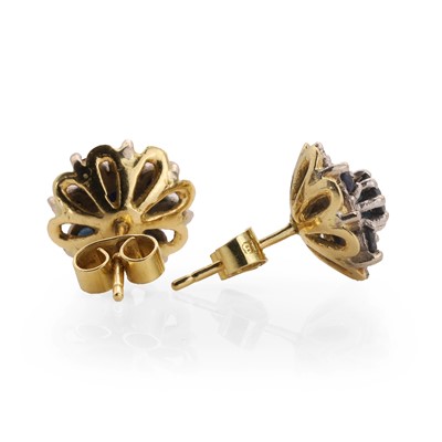 Lot 77 - A pair of 18ct gold sapphire and diamond cluster earrings