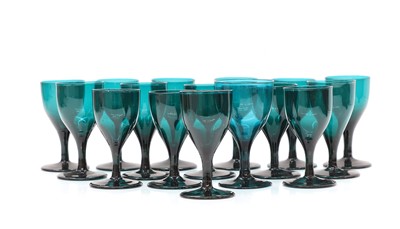 Lot 155 - A composed set of sixteen green wine glasses
