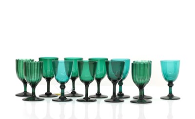Lot 154 - A group of twelve green wine glasses