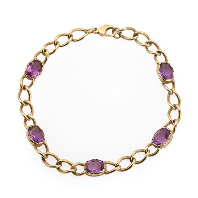 Lot 106 - A 9ct gold amethyst set bracelet