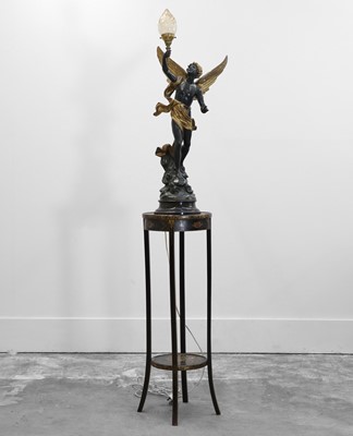 Lot 471 - A spelter figural table lamp