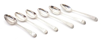 Lot 13 - A composed set of six George III silver tablespoons