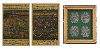 Lot 80 - A framed set of four Islamic white-metal pierced panels