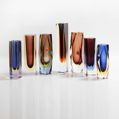 Lot 168 - A group of seven Murano sommerso glass vases