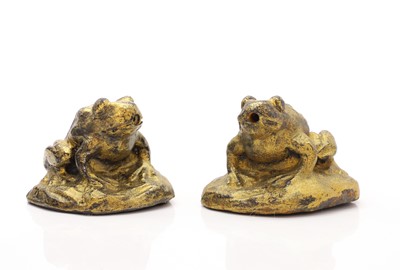 Lot 303 - A pair of cast bronze frog fountain terminals