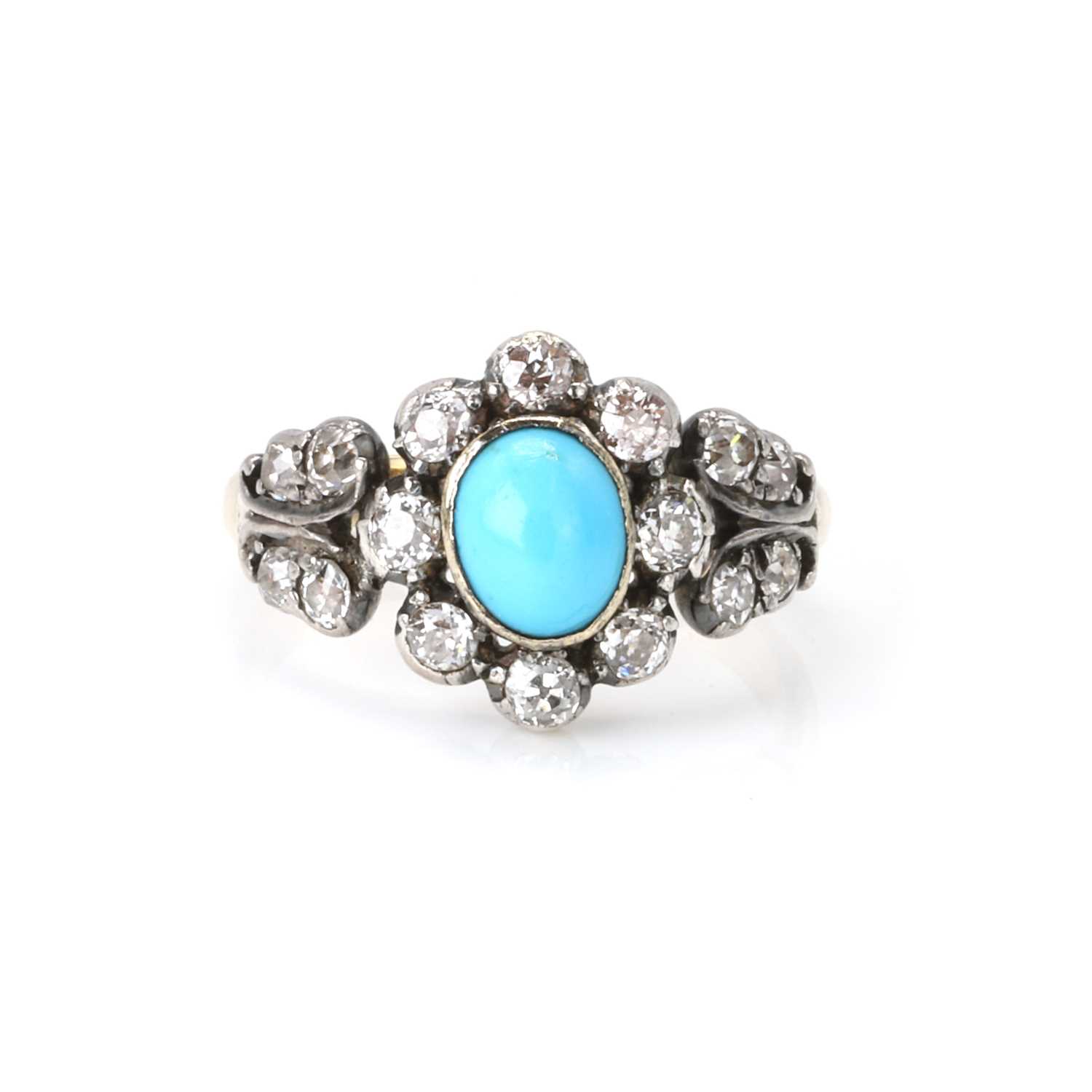 Lot 41 - An antique turquoise and diamond cluster ring