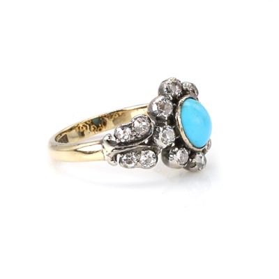 Lot 41 - An antique turquoise and diamond cluster ring