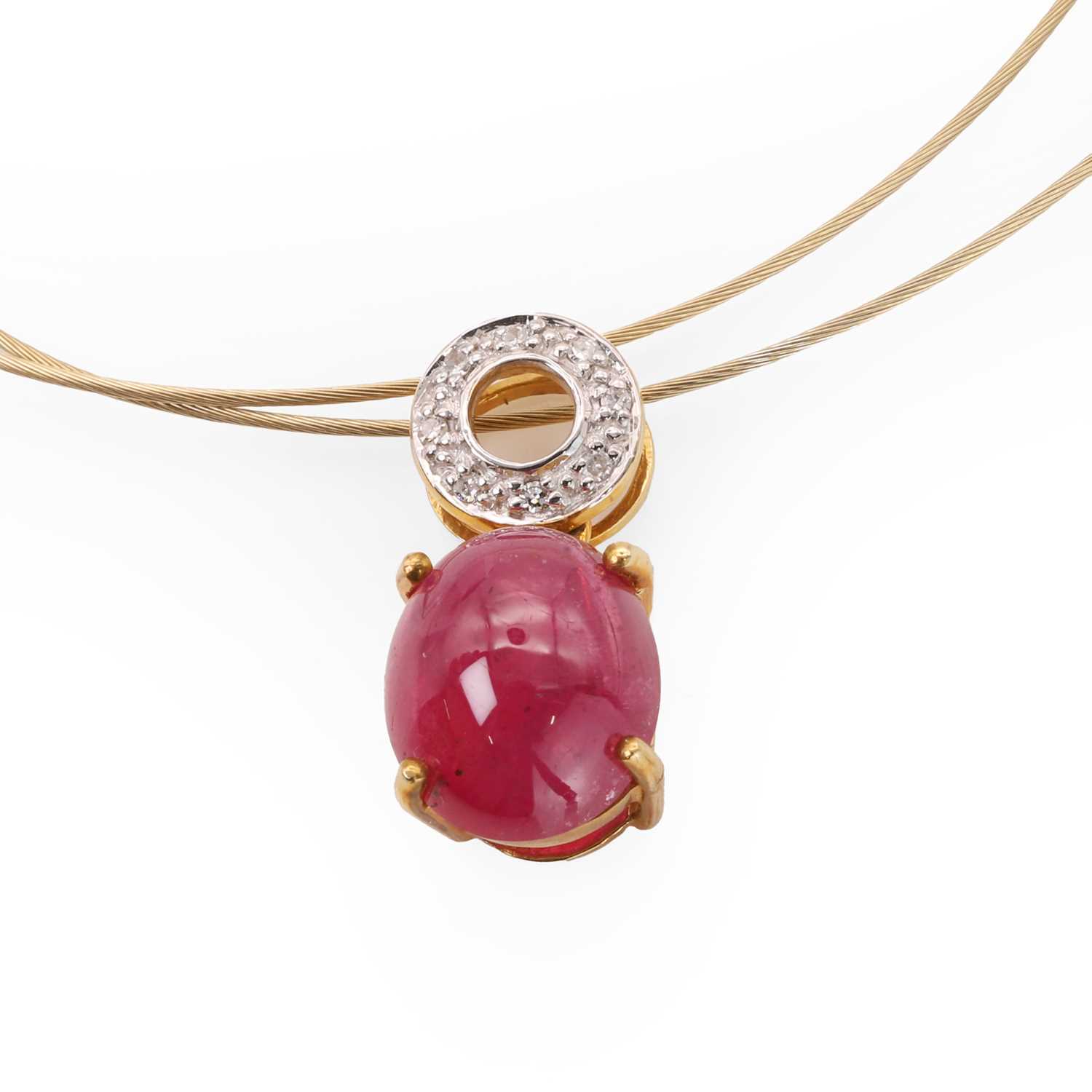 Lot 98 - A 9ct gold ruby and diamond pendant
