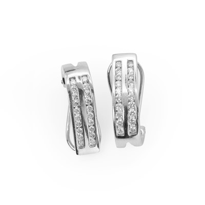 Lot 58 - A pair of 18ct white gold diamond half hoop earrings