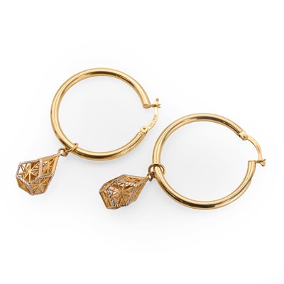 Lot 117 - A pair of pendant hoop earrings