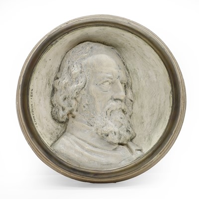 Lot 305 - A plaster portrait relief of Alfred, Lord Tennyson