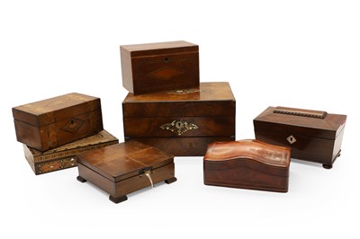 Lot 308 - A collection of inlaid tea caddies and boxes