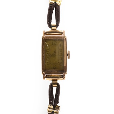 Lot 357 - A ladies' 9ct gold Art Deco mechanical strap watch