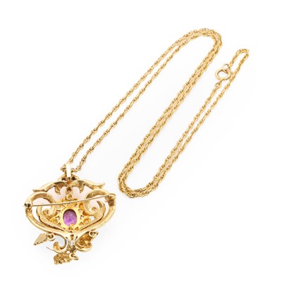 Lot 40 - A 14ct gold amethyst and opal lavaliere pendant necklace