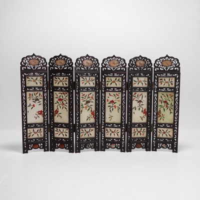 Lot 153 - A Chinese hardstone-inlaid six-fold table screen