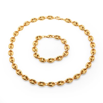 Lot 179 - A 9ct gold mariner link chain and bracelet set