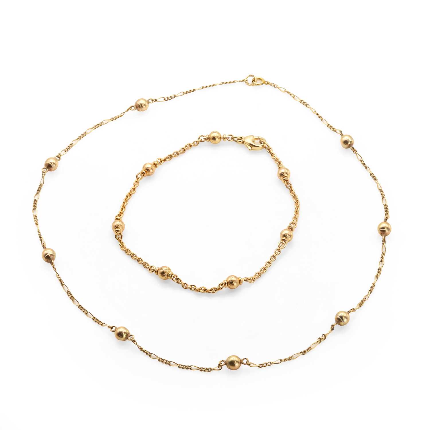 Lot 184 - A 9ct gold station necklace and a similar bracelet