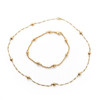 Lot 184 - A 9ct gold station necklace and a similar bracelet