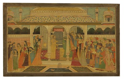 Lot 354 - An Indian painted miniature of a court scene