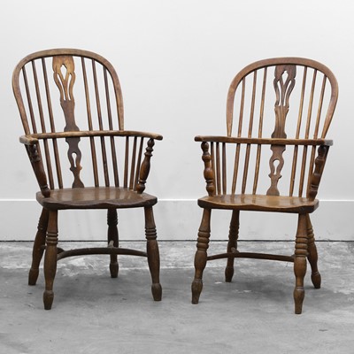 Lot 521 - Two similar ash and elm Windsor chairs