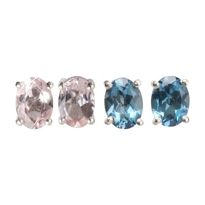 Lot 1223 - Two pairs of silver gemstone set stud earrings