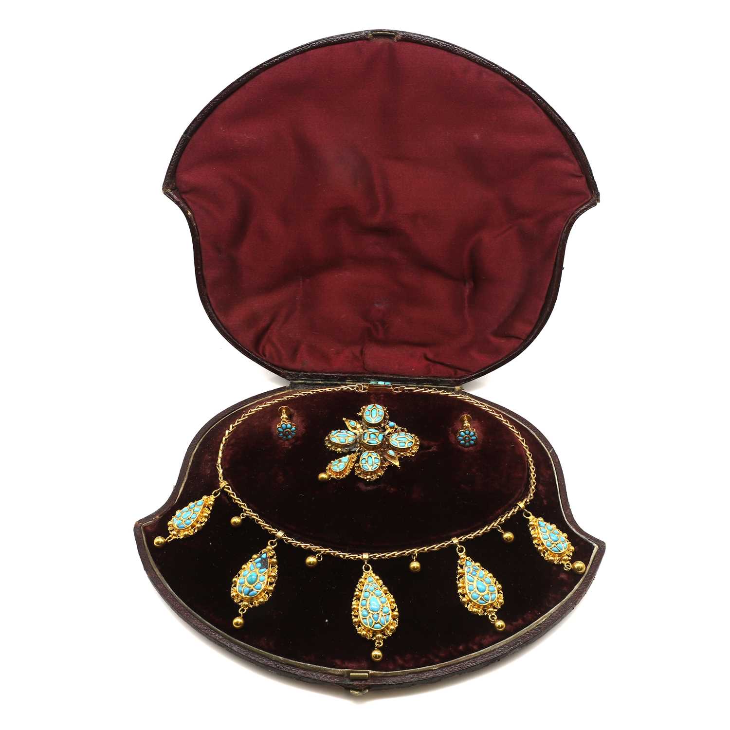 Lot 6 - An antique gold and turquoise demi-parure