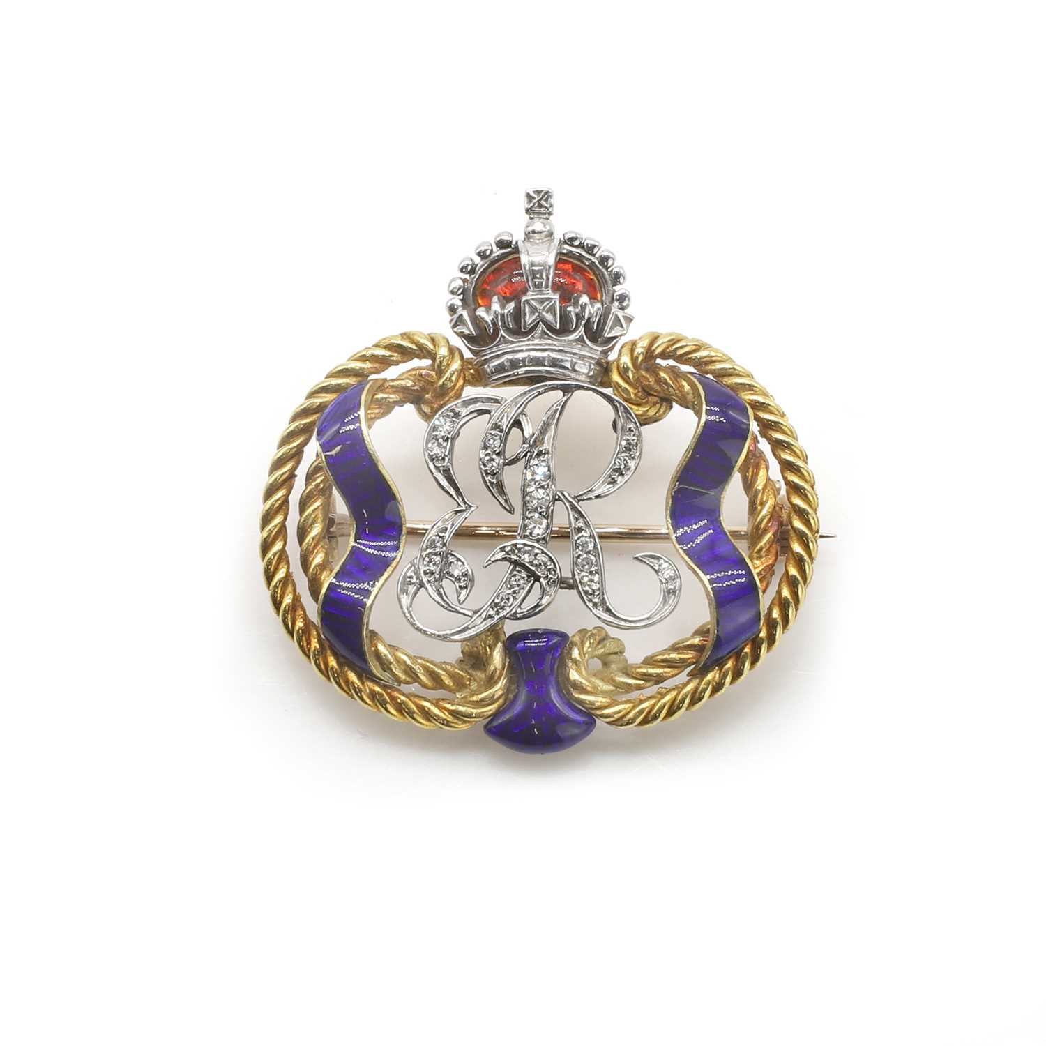 Lot 255 - A Queen Elizabeth II two colour gold, diamond and enamel presentation brooch