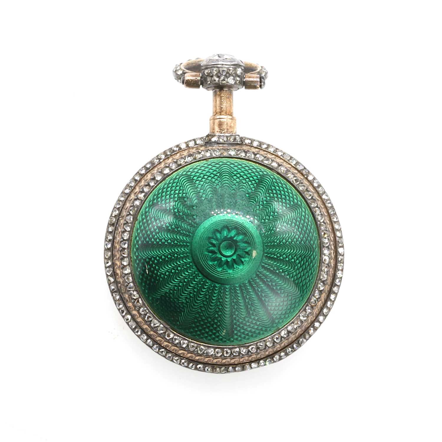 Lot 265 - A diamond and enamel verge fusee key wind fob watch, signed Romilly, Paris