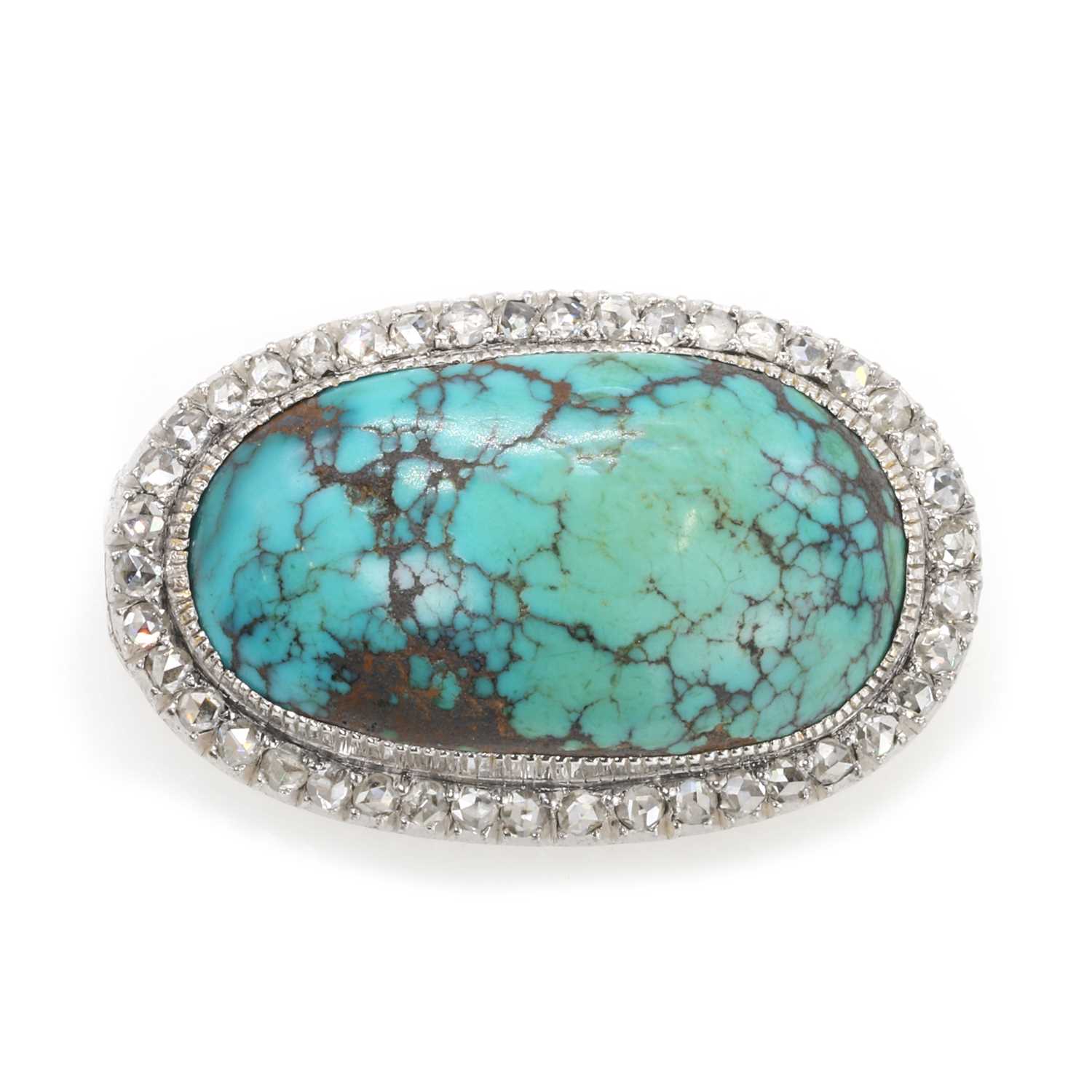 Lot 50 - A turquoise and diamond brooch